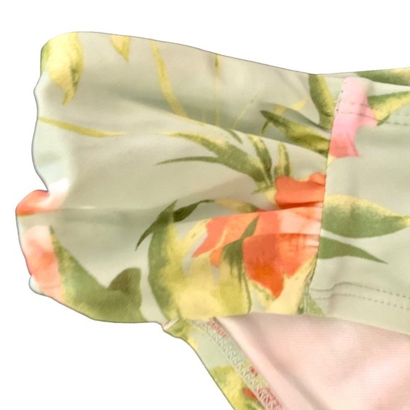 Kona Sol Side Shirred Medium Coverage Hipster Bikini Bottom Green Floral Size XL - Picture 6 of 8